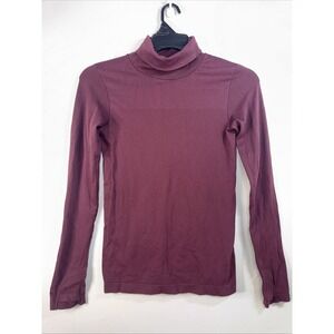 Athleta S Seamless Comet LS Mockneck Fitted Running Top Burgundy Ribbed